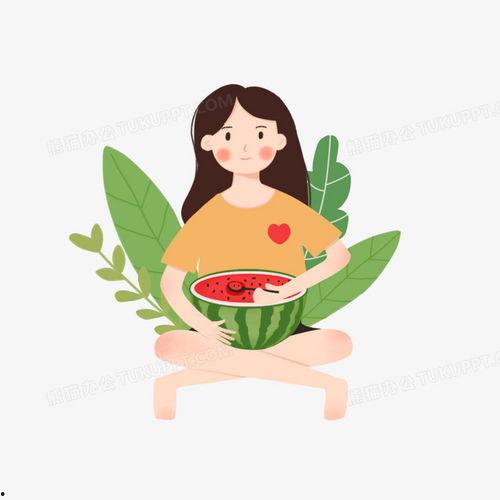 手绘小女孩吃瓜,手绘小女孩的夏日吃瓜时光